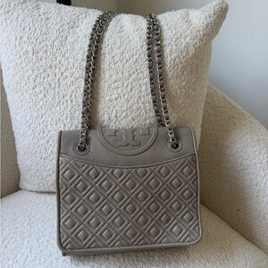 Tory Burch Taupe Quilted Shoulder Bag